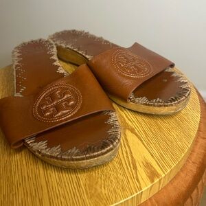 Tory Burch Leather Wooden Platform Slides